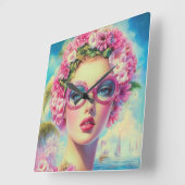 レトロ熱帯美しい スクエア壁時計 (傾斜)