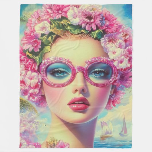 レトロ熱帯美しい フリースブランケット (正面)