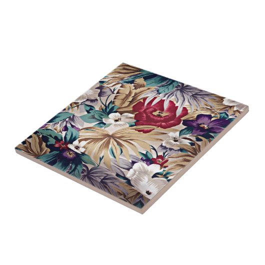 レトロ熱帯花模様 タイル (側面)