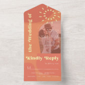 レトロ燃はっきりした焼オレンジ結婚色PHOTO RSVP オールインワン招待状 (内側)