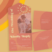 レトロ燃はっきりした焼オレンジ結婚色PHOTO RSVP オールインワン招待状