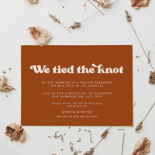 レトロ燃スタイリッシュ焼オレンジ我々はノットカードを結んだ 招待状