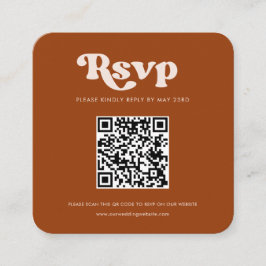 レトロ燃スタイリッシュ焼オレンジ色QRコードRSVP応答 エンクロージャーカード