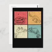 レトロ爬虫類スネークジェッコフロッグカメレオン ポストカード (正面/裏面)