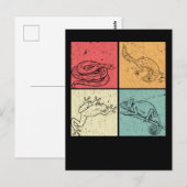 レトロ爬虫類 蛇 ゲッコー カエル カメレオン ポストカード (正面/裏面)