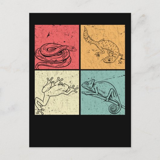 レトロ爬虫類 蛇 ゲッコー カエル カメレオン ポストカード (正面)