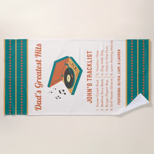 レトロ父の日「パパのヒット素晴らし」のカスタム ビーチタオル (正面)