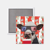 レトロ牛の赤いストライプのポップコーン模様 マグネット (正面/裏面)