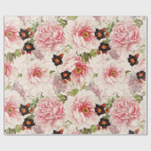 レトロ牡丹フラワー春質模様 ラッピングペーパー (フラット)