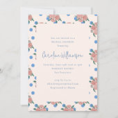 レトロ牡丹フローラガーデンブルードットブライダルシャワー 招待状 (正面)