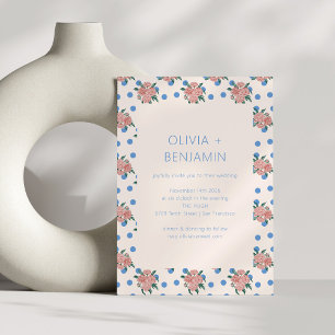 レトロ牡丹フローラガーデンブルードット結婚ズ 招待状