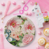 レトロ牡丹花春花柄 ペーパープレート (パーティー)