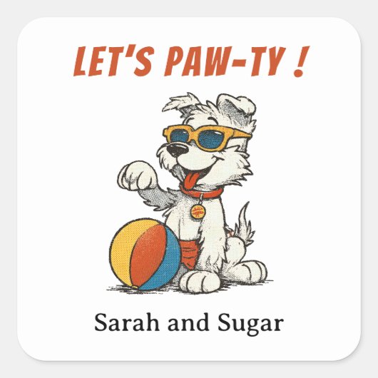 レトロ犬のステッカー – ヴィンテージ漫画の子犬とBe スクエアシール (正面)