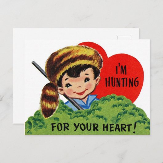 レトロ狩りのハート ポストカード (正面/裏面)
