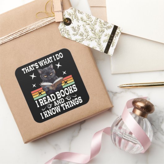 レトロ猫が読み手のハロウィン読の贈り物 スクエアシール (ギフト)