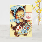 レトロ猫とママのデイカード カード (黄色い花)