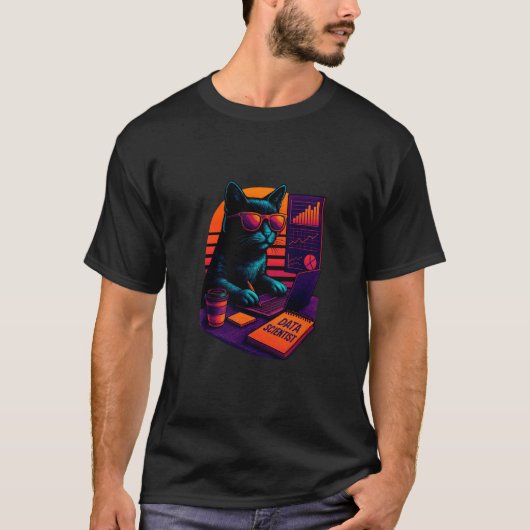 レトロ猫のデータAIスキル データサイエンティスト Tシャツ (正面)