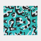 レトロ猫のフリースブランケット、パターン水の白黒 フリースブランケット (正面(横))