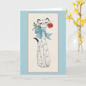 レトロ猫のメッセージカード カード (黄色い花)