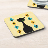 レトロ猫の猫の鳴き声の中間世紀モダンの黄色 コースター (左側)