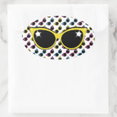 レトロ猫サングラスパターンと黄色 楕円形シール (バッグ)