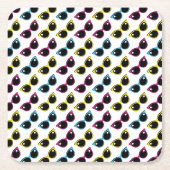 レトロ猫サングラスパターン スクエアペーパーコースター (正面)