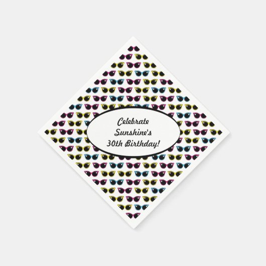 レトロ猫サングラスパターン スタンダードカクテルナプキン (角)