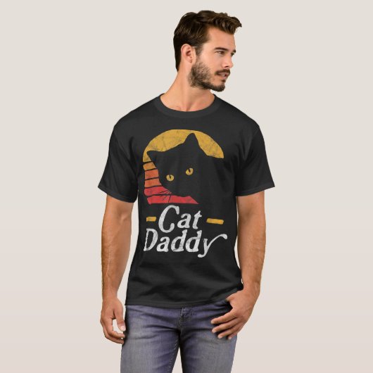 レトロ猫パパ 黒猫デザイン Tシャツ (正面フル)