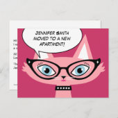 レトロ猫マンガ「引越し」新しい住所はがき 案内ポストカード (正面/裏面)