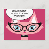 レトロ猫マンガ「引越し」新しい住所はがき 案内ポストカード (正面)