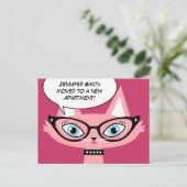 レトロ猫マンガ「引越し」新しい住所はがき 案内ポストカード (スタンド正面)