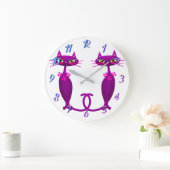 レトロ猫ミッド・センチュリーガーリーかわいい ラージ壁時計 (ホーム)