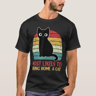 レトロ猫好きのための面白いデザイン　家に猫を連れて帰りがち Tシャツ
