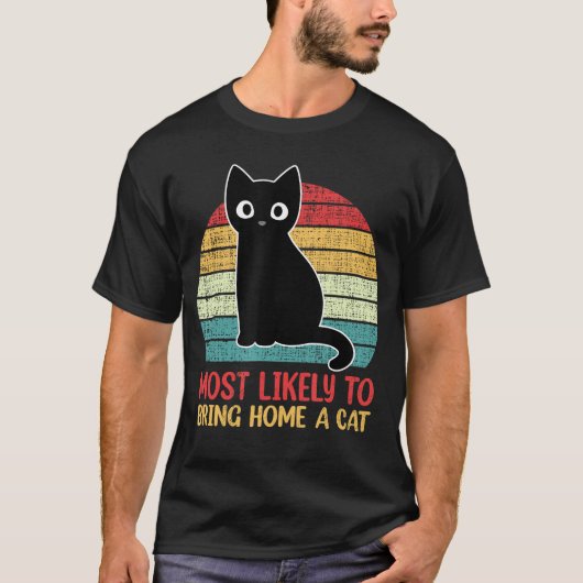 レトロ猫好きのための面白いデザイン 家に猫を連れて帰りがち Tシャツ (正面)