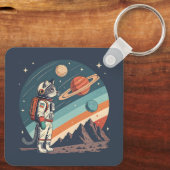 レトロ猫宇宙飛行士コズミックスペースイラスト キーホルダー (裏面)