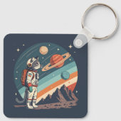 レトロ猫宇宙飛行士コズミックスペースイラスト キーホルダー (裏面)