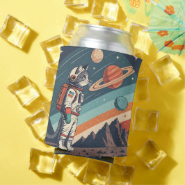 レトロ猫宇宙飛行士コズミックスペースイラスト 缶クーラー