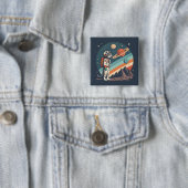 レトロ猫宇宙飛行士コズミックスペースイラスト 缶バッジ (インサイチュ)