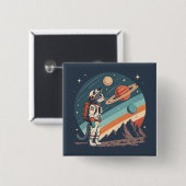 レトロ猫宇宙飛行士コズミックスペースイラスト 缶バッジ (正面&裏面)