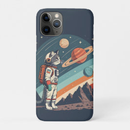 レトロ猫宇宙飛行士コズミックスペースイラスト iPhone 11 PROケース