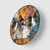 レトロ猫時計、猫時計、レトロ ラウンド壁時計 (傾斜)
