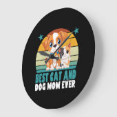 レトロ猫犬ママ猫ママフルマパピー子猫モト ラージ壁時計 (傾斜)