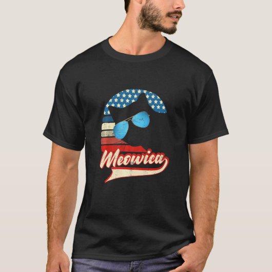 レトロ猫 アメリカ独立記念日 ミャオメリカ メンズ アメリカ Tシャツ (正面)