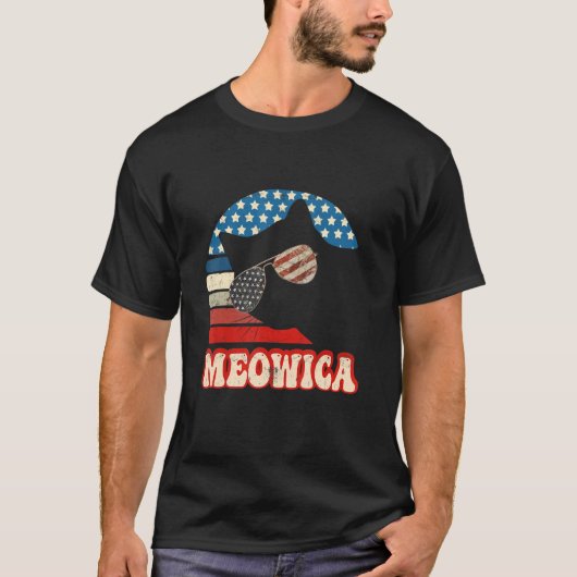レトロ猫 アメリカ独立記念日 ミャオメリカ メンズ アメリカ Tシャツ (正面)
