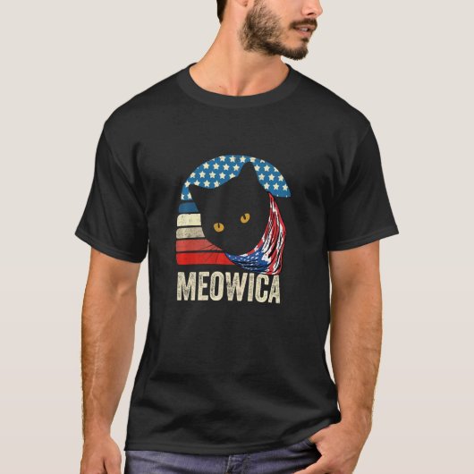 レトロ猫 アメリカ独立記念日 ミャメリカ メンズ アメリカ Tシャツ (正面)