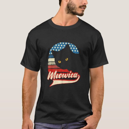 レトロ猫 アメリカ 国旗 4th July メメリカ 猫の日 メンズ Tシャツ (正面)