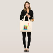 レトロ猫：飾り付け！ ラージトートバッグ (正面(モデル))