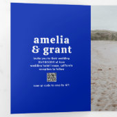 レトロ王室のフォントブルーQRコードフォトモダン結婚ズ 三つ折り招待状 (内部最初)