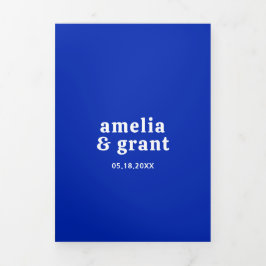 レトロ王室のフォントブルーQRコードフォトモダン結婚ズ 三つ折り招待状