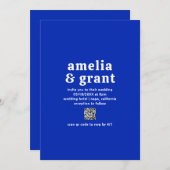 レトロ王室のフォントブルーQRコーモダンド結婚の 招待状 (正面/裏面)